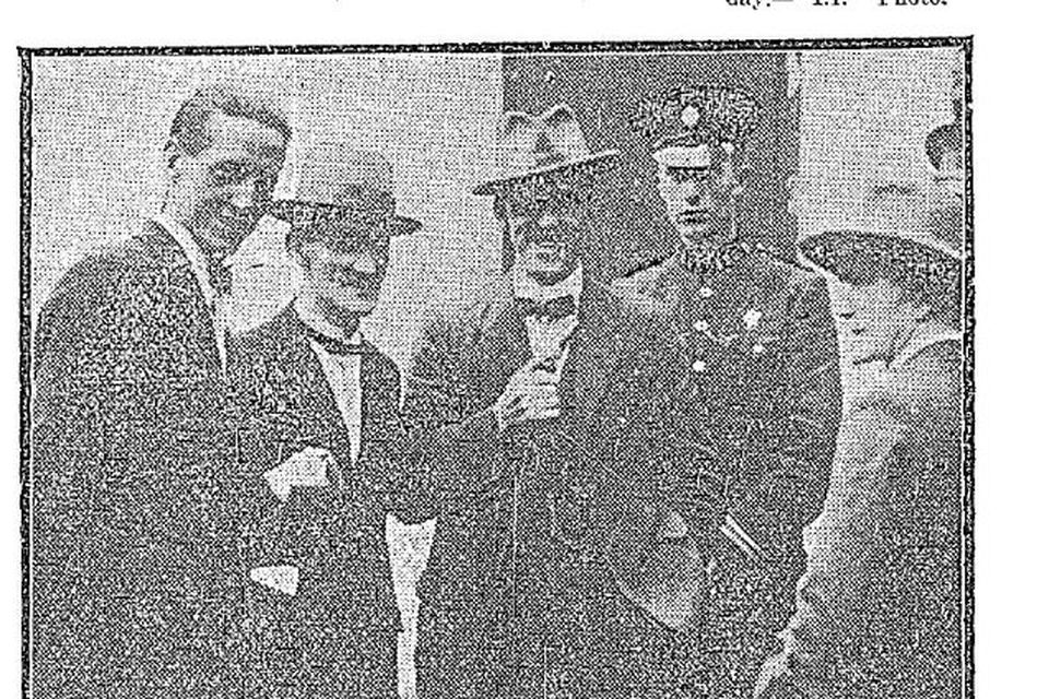 Gardaí outside the inquest into the death of Lizzie O'Neill in July 1925
